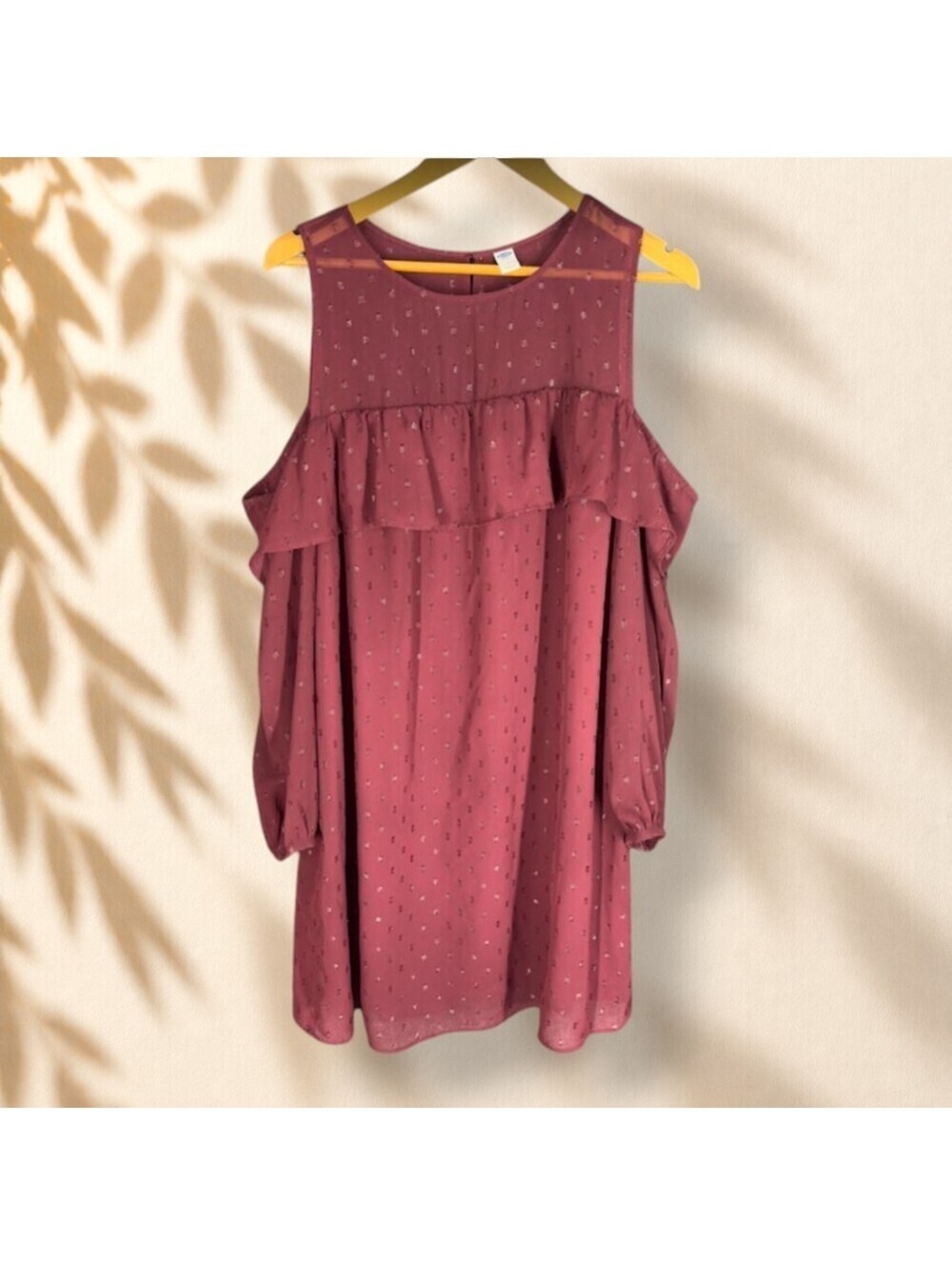 Old Navy Mini Dress Women L Large Red Short Cold Shoulder Long Sleeve Metallic